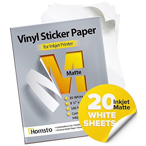 Matte Vinyl Stickier Paper for Inkjet Printers - 20 Sheets