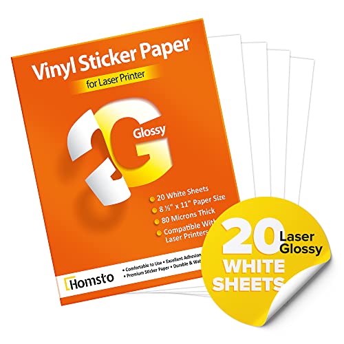 Glossy Vinyl Stickier Paper for Laser Printers - 20 Sheets
