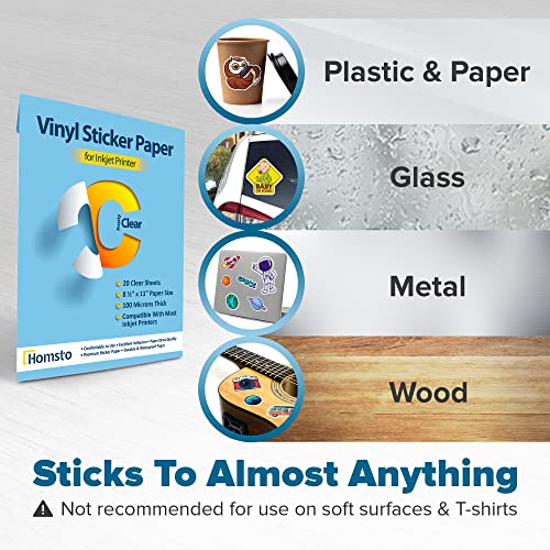 Clear Vinyl Stickier Paper for Inkjet Printers - 20 Sheets